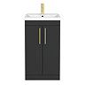 Arezzo 500 Matt Black Floor Standing Vanity Unit with Brushed Brass Handles