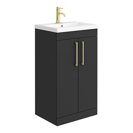 Arezzo 500 Matt Black Floor Standing Vanity Unit with Brushed Brass Handles Large Image