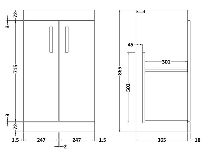 Arezzo 500 Matt Black Floor Standing Vanity Unit with Gloss White Slimline Basin + Brushed Brass Handles