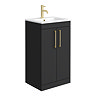 Arezzo 500 Matt Black Floor Standing Vanity Unit with Gloss White Slimline Basin + Brushed Brass Handles
