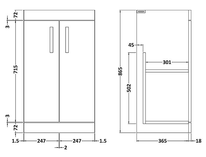 Arezzo 500 Matt Black Floor Standing Vanity Unit with Matt Black Slimline Basin + Brushed Brass Handles