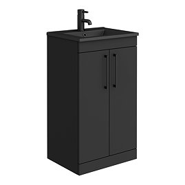 Arezzo 500 Matt Black Floor Standing Vanity Unit with Matt Black Slimline Basin + Handles