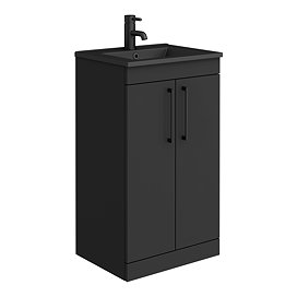 Arezzo 500 Matt Black Floor Standing Vanity Unit with Matt Black Slimline Basin + Handles