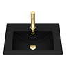 Arezzo 500 Matt Black Wall Hung 1-Drawer Vanity Unit with Matt Black Slimline Basin + Brushed Brass Handle