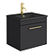 Arezzo 500 Matt Black Wall Hung 1-Drawer Vanity Unit with Matt Black Slimline Basin + Brushed Brass Handle