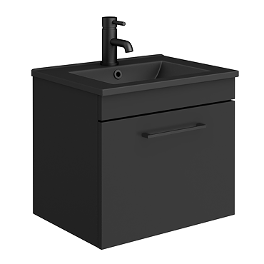 Arezzo 500 Matt Black Wall Hung 1-Drawer Vanity Unit with Matt Black Slimline Basin + Handle