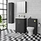 Arezzo 500 Matt Black WC Unit with Cistern, Brushed Brass Flush + Modern Pan  In Bathroom Large Imag
