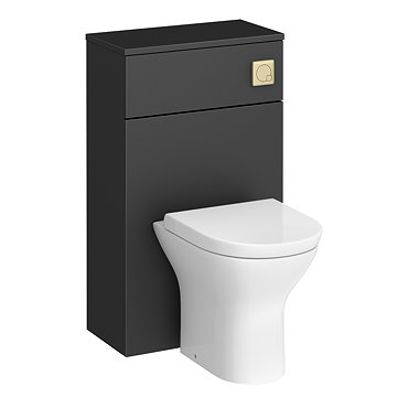 Arezzo 500 Matt Black WC Unit with Cistern, Brushed Brass Flush + Modern Pan  Profile Large Image