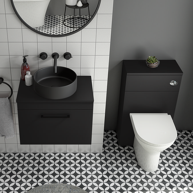 Arezzo 500 Matt Black WC Unit with Cistern + Modern Pan