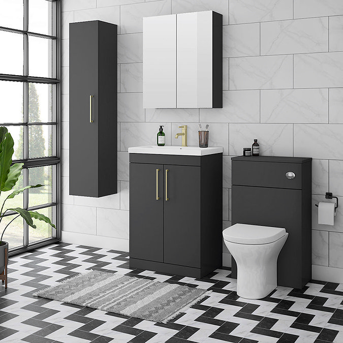 Arezzo 500 Matt Black WC Unit with Cistern + Modern Pan  Standard Large Image