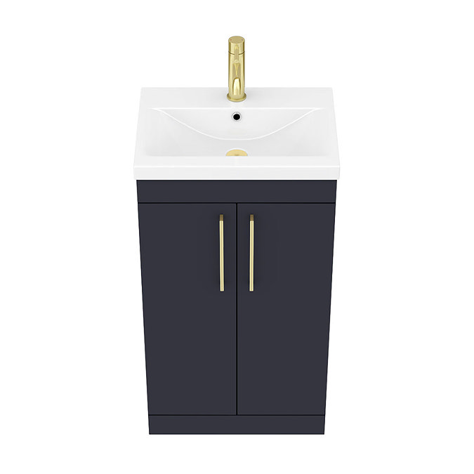 Arezzo 500 Matt Blue Floor Standing Vanity Unit with Brushed Brass Handles  additional Large Image