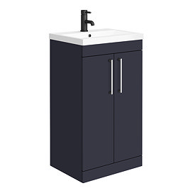 Arezzo 500 Matt Blue Floor Standing Vanity Unit with Chrome Handles Large Image
