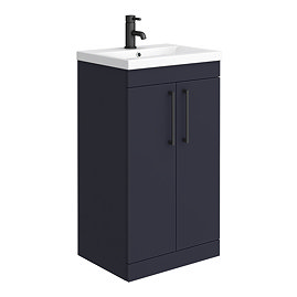 Arezzo 500 Matt Blue Floor Standing Vanity Unit with Matt Black Handles Large Image