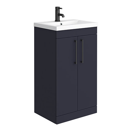 Arezzo 500 Matt Blue Floor Standing Vanity Unit with Matt Black Handles Large Image