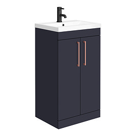 Arezzo 500 Matt Blue Floor Standing Vanity Unit with Rose Gold Handles Large Image