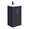 Arezzo 500 Matt Blue Floor Standing Vanity Unit with Rose Gold Handles Large Image