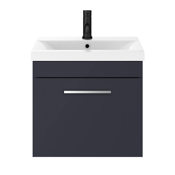 Arezzo 500 Matt Blue Wall Hung 1-Drawer Vanity Unit with Chrome Handle Standard Large Image