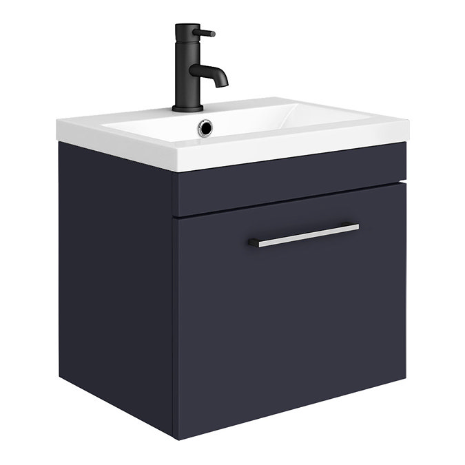 Arezzo 500 Matt Blue Wall Hung 1-Drawer Vanity Unit with Chrome Handle Large Image