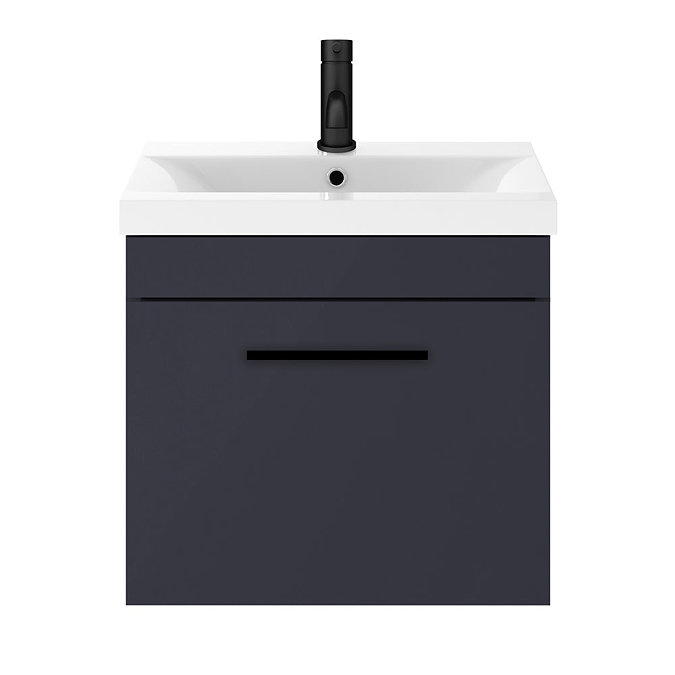 Arezzo 500 Matt Blue Wall Hung 1-Drawer Vanity Unit with Matt Black Handle  Standard Large Image