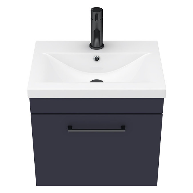 Arezzo 500 Matt Blue Wall Hung 1-Drawer Vanity Unit with Matt Black Handle  additional Large Image