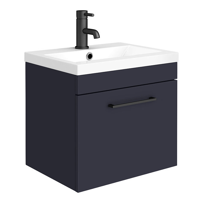 Arezzo 500 Matt Blue Wall Hung 1-Drawer Vanity Unit with Matt Black Handle Large Image