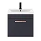 Arezzo 500 Matt Blue Wall Hung 1-Drawer Vanity Unit with Rose Gold Handle Standard Large Image