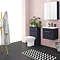 Arezzo 500 Matt Blue Wall Hung 1-Drawer Vanity Unit with Rose Gold Handle In Bathroom Large Image