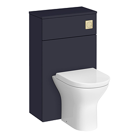 Arezzo 500 Matt Blue WC Unit with Cistern, Brushed Brass Flush + Modern Pan