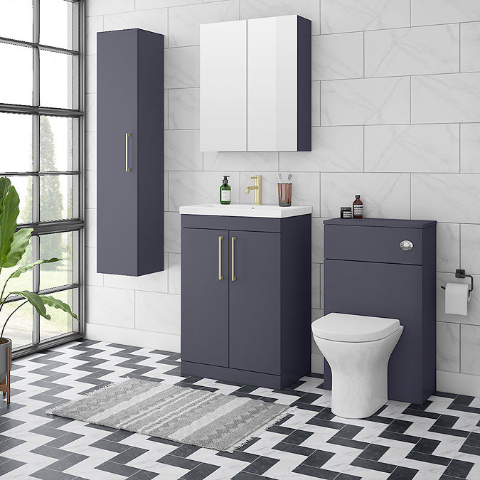 Arezzo 500 Matt Blue WC Unit with Cistern + Modern Pan  In Bathroom Large Image