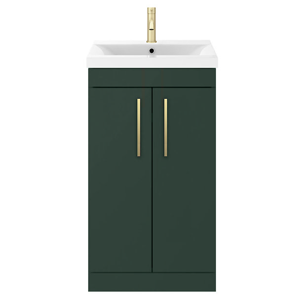 Arezzo 500 Matt Dark Green Floor Standing Vanity Unit With Brushed Brass Handles 