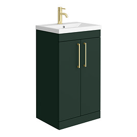 Arezzo 500 Matt Dark Green Floor Standing Vanity Unit with Brushed Brass Handles