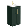 Arezzo 500 Matt Dark Green Floor Standing Vanity Unit with Brushed Brass Handles
