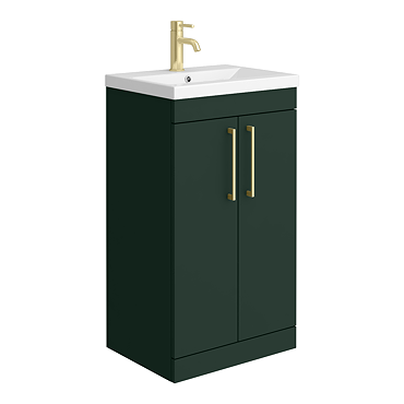 Arezzo 500 Matt Dark Green Floor Standing Vanity Unit with Brushed Brass Handles