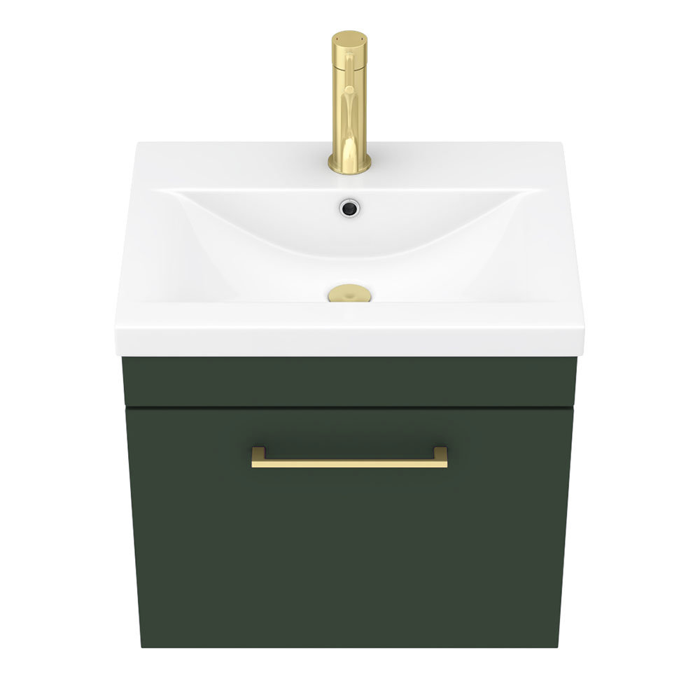 Arezzo 500 Matt Dark Green Wall Hung 1-Drawer Vanity Unit with Brushed ...