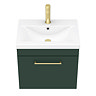Arezzo 500 Matt Dark Green Wall Hung 1-Drawer Vanity Unit with Brushed Brass Handle