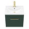 Arezzo 500 Matt Dark Green Wall Hung 1-Drawer Vanity Unit with Brushed Brass Handle