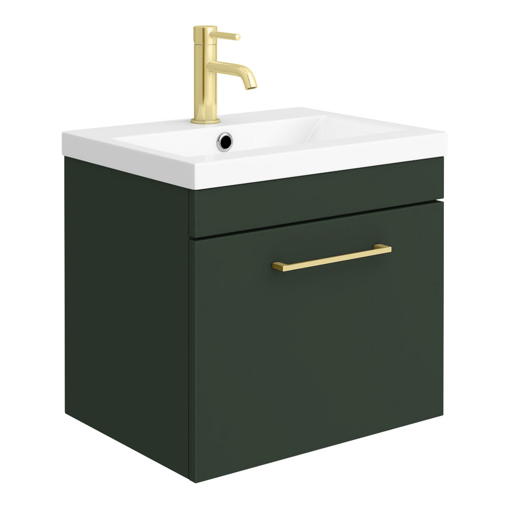 Arezzo 500 Matt Dark Green Wall Hung 1-Drawer Vanity Unit with Brushed ...