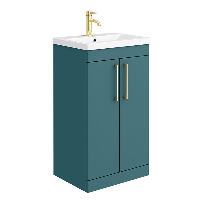 Arezzo 500 Matt Green Floor Standing Vanity Unit with Brushed Brass Handles Large Image