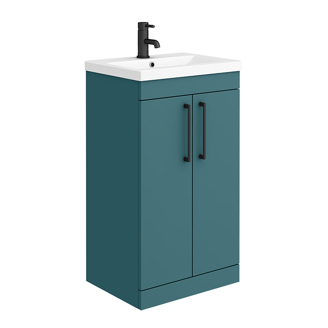 Arezzo 500 Matt Green Floor Standing Vanity Unit with Matt Black Handles Large Image