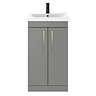 Arezzo 500 Matt Grey Floor Standing Vanity Unit with Brushed Brass Handles  Standard Large Image