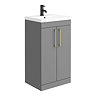 Arezzo 500 Matt Grey Floor Standing Vanity Unit with Brushed Brass Handles Large Image