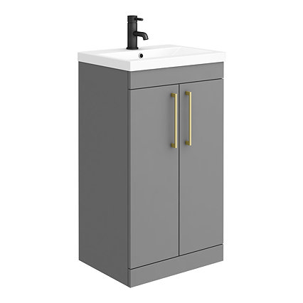 Arezzo 500 Matt Grey Floor Standing Vanity Unit with Brushed Brass Handles Large Image