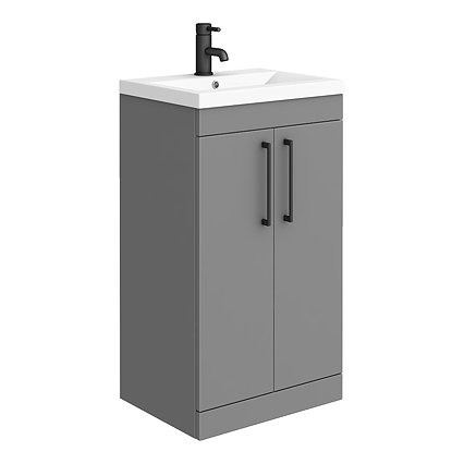 Arezzo 500 Matt Grey Floor Standing Vanity Unit with Matt Black Handles Large Image