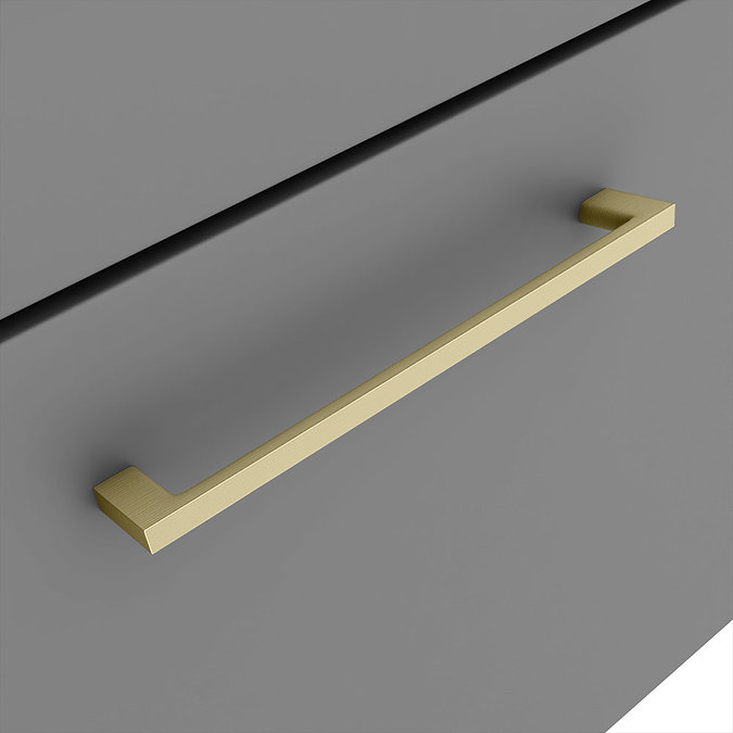 Arezzo 500 Matt Grey Wall Hung 1-Drawer Vanity Unit with Brushed Brass Handle Feature Large Image