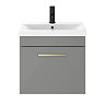 Arezzo 500 Matt Grey Wall Hung 1-Drawer Vanity Unit with Brushed Brass Handle  Standard Large Image