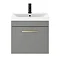 Arezzo 500 Matt Grey Wall Hung 1-Drawer Vanity Unit with Brushed Brass Handle  Standard Large Image