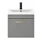 Arezzo 500 Matt Grey Wall Hung 1-Drawer Vanity Unit with Brushed Brass Handle Standard Large Image