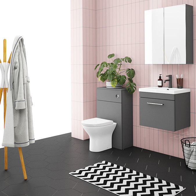 Arezzo 500 Matt Grey Wall Hung 1-Drawer Vanity Unit with Chrome Handle In Bathroom Large Image