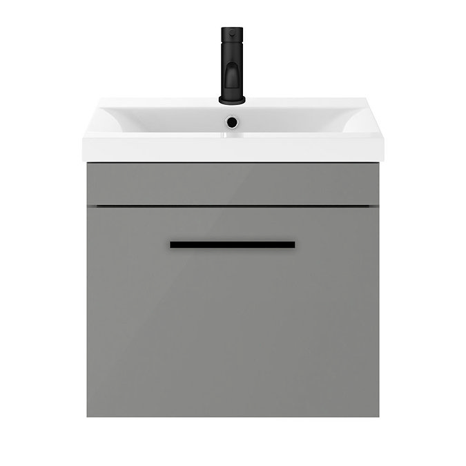 Arezzo 500 Matt Grey Wall Hung 1-Drawer Vanity Unit with Matt Black Handle  Standard Large Image