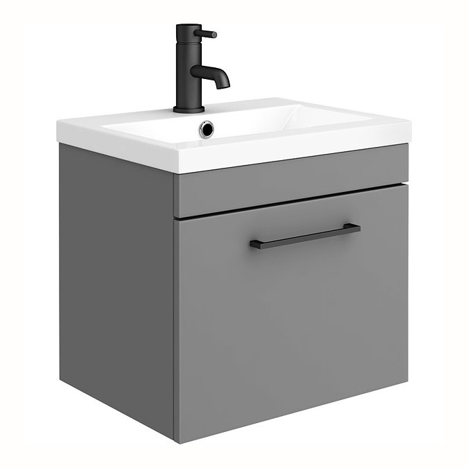 Arezzo 500 Matt Grey Wall Hung 1-Drawer Vanity Unit with Matt Black Handle Large Image